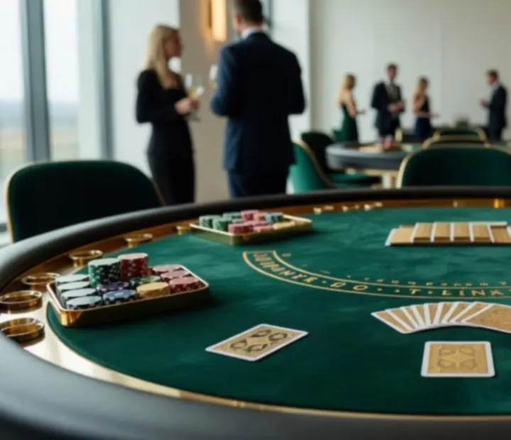Elegancki stół blackjack przygotowany na wieczorny event z kartami