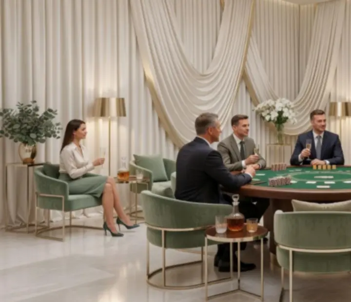 Wyjątkowa stylizacja miejsca na wieczór blackjack z elegancką scenografią i oświetleniem